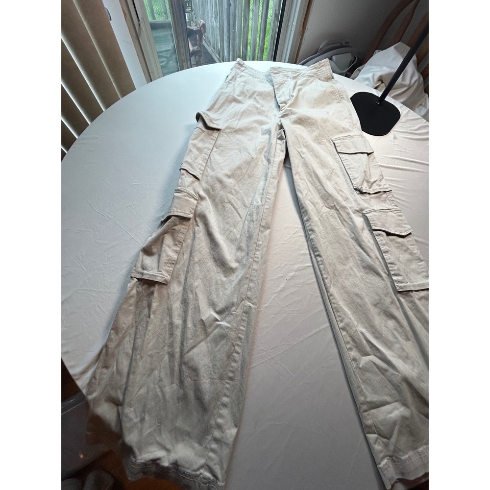 Abercrombie & Fitch Mens Khaki Wide Leg Cargo Pants Size 29 8L Tan Multi-Pocket